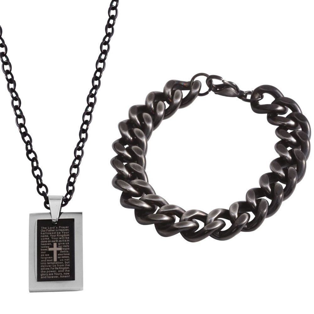 ION Plated Black Pendant With Chain and Bracelet